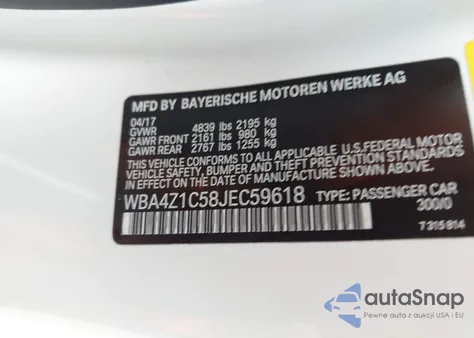 2018 BMW 430I z USA, uszkodzony, nr VIN WBA4Z1C58JEC59618